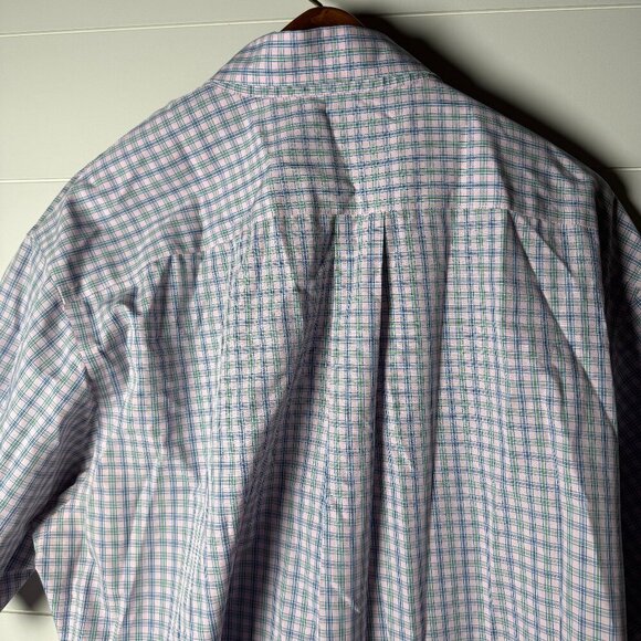 Brooks Brothers Men's Short Sleeve Button Down Shirt, XL, Blue Pink Plaid - Picture 4 of 7
